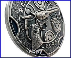 2024 Cameroon Peacemaker UHR Antiqued 1 oz. 999 Silver Coin Colt Gun