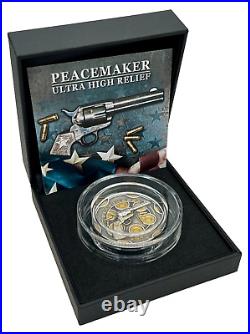 2024 Cameroon Peacemaker UHR Antiqued with Gold Gilding 1 oz Silver Coin Colt Gun