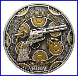 2024 Cameroon Peacemaker UHR Antiqued with Gold Gilding 1 oz Silver Coin Colt Gun