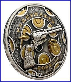 2024 Cameroon Peacemaker UHR Antiqued with Gold Gilding 1 oz Silver Coin Colt Gun