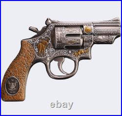 2024 Cameroon Revolver Gun 2 oz Silver Antiqued High Relief Shaped Coin