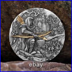 2024 Cameroon Robin Hood 2 Oz Silver Antiqued Gilded High Relief Coin