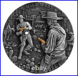 2024 Cameroon Wild West Cowboy Duel 2 oz Antique Finish Silver Coin