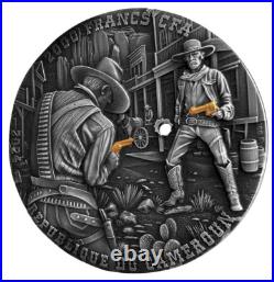 2024 Cameroon Wild West Cowboy Duel 2 oz Antique Finish Silver Coin