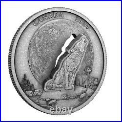 2024 Canada Howling Wolf 2 oz Silver Antiqued Lifted Engraving 3D Coin