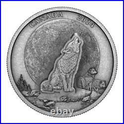 2024 Canada Howling Wolf 2 oz Silver Antiqued Lifted Engraving 3D Coin