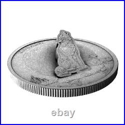 2024 Canada Howling Wolf 2 oz Silver Antiqued Lifted Engraving 3D Coin