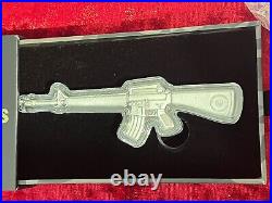 2024 Chad 10,000 Francs 2 oz Silver M16 Rifle Antiqued Coin with Mintage 1500