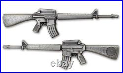 2024 Chad 10,000 Francs 2 oz Silver M16 Rifle Antiqued Coin with Mintage 1500