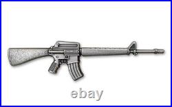 2024 Chad 10,000 Francs 2-oz Silver M16 Rifle Antiqued Coin with Mintage 1500