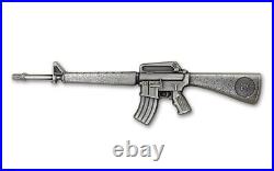 2024 Chad 10,000 Francs 2-oz Silver M16 Rifle Antiqued Coin with Mintage 1500