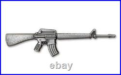 2024 Chad 10,000 Francs 2 oz Silver M16 Rifle Antiqued Coin with Mintage 1500