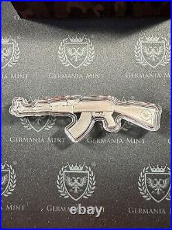 2024 Chad 10,000fr 2oz Slv Ak-47 Rifle Antq Bu Ogp Hr Antiqued Mintage Of 1500