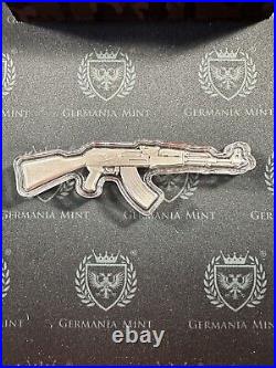 2024 Chad 10,000fr 2oz Slv Ak-47 Rifle Antq Bu Ogp Hr Antiqued Mintage Of 1500