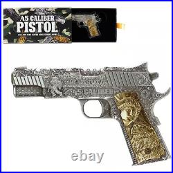 2024 Chad. 45 Caliber Pistol Gun Shaped Coin 2oz Silver ANTIQUED withGold Gilding