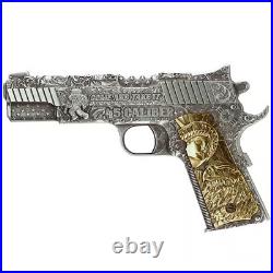 2024 Chad. 45 Caliber Pistol Gun Shaped Coin 2oz Silver ANTIQUED withGold Gilding