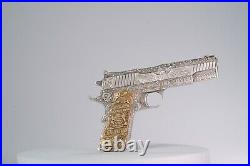 2024 Chad. 45 Caliber Pistol Gun Shaped Coin 2oz Silver ANTIQUED withGold Gilding