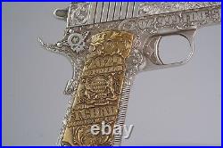 2024 Chad. 45 Caliber Pistol Gun Shaped Coin 2oz Silver ANTIQUED withGold Gilding