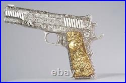 2024 Chad. 45 Caliber Pistol Gun Shaped Coin 2oz Silver ANTIQUED withGold Gilding