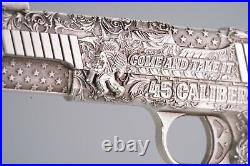 2024 Chad. 45 Caliber Pistol Gun Shaped Coin 2oz Silver ANTIQUED withGold Gilding