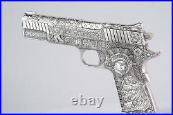 2024 Chad. 45 Caliber Pistol Gun Shaped Coin HR 2oz. 999 Silver ANTIQUED Box/COA