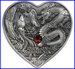 2024 Chad Dragon and Phoenix Heart Shaped 1 oz. 999 fine Silver Coin 2024 Chad Dragon and Phoenix Heart Shaped 1 oz. 999 fine Silver Coin