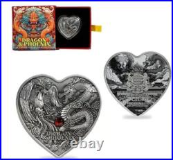 2024 Chad Dragon and Phoenix Heart Shaped 1 oz. 999 fine Silver Coin 2024 Chad Dragon and Phoenix Heart Shaped 1 oz. 999 fine Silver Coin