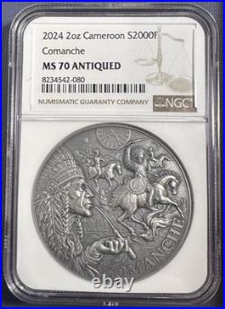2024 Comanche Tribal Spirit 2 oz Antique Silver Coin Cameroon NGC MS70