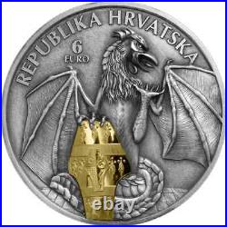 2024 Croatia Trsat Dragon 6 Euro 2 oz Silver Antiqued with Gold Gild Minted 1000