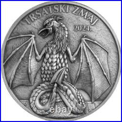 2024 Croatia Trsat Dragon 6 Euro 2 oz Silver Antiqued with Gold Gild Minted 1000