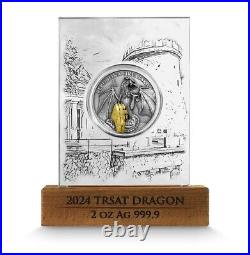 2024 Croatia Trsat Dragon 6 Euro 2 oz Silver Antiqued with Gold Gild Minted 1000