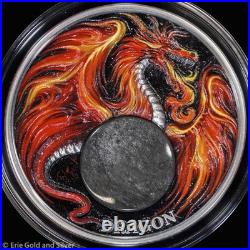 2024 Dragon Chronicles of Fire 2 oz Antiqued Silver Coin with Obsidian in OGP