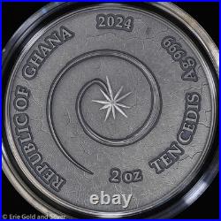 2024 Dragon Chronicles of Fire 2 oz Antiqued Silver Coin with Obsidian in OGP