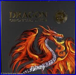 2024 Dragon Chronicles of Fire 2 oz Antiqued Silver Coin with Obsidian in OGP