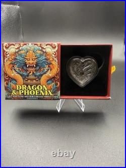 2024 Dragon & Phoenix Heart 1 oz Silver Coin Antique High Relief Chad