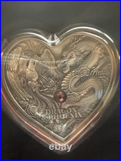 2024 Dragon & Phoenix Heart 1 oz Silver Coin Antique High Relief Chad