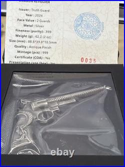2024 Dragon Revolver 2 oz Silver Antique Finish Coin With Case & COA SN #35/999