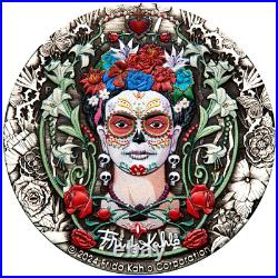 2024 FRIDA KAHLO 2oz. 9999 Silver Antiqued Colored $2 Coin