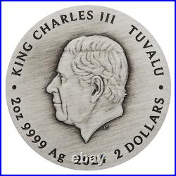 2024 FRIDA KAHLO 2oz. 9999 Silver Antiqued Colored $2 Coin