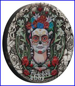 2024 FRIDA KAHLO 2oz. 9999 Silver Antiqued Colored $2 Coin