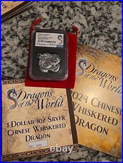 2024 Fiji 1 oz Silver Dragons of the World Chinese Whiskered Dragon NGC MS70 COA