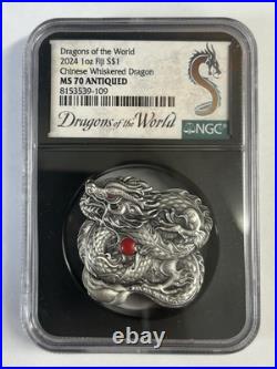 2024 Fiji Chinese Whiskered Dragon 1 oz Silver Dragons of the World NGC MS70