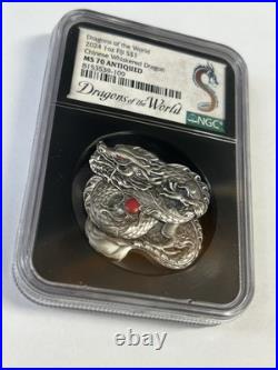 2024 Fiji Chinese Whiskered Dragon 1 oz Silver Dragons of the World NGC MS70