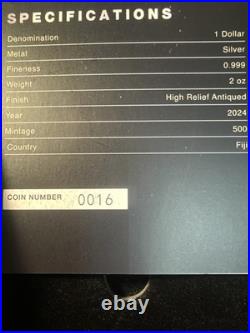 2024 Fiji Dragon Shaped 2oz. 999 Silver Coin High Relief Antiqued COA #047