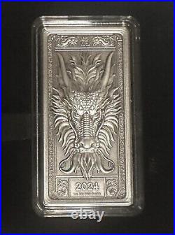 2024 Fiji High Relief 1 oz Dragon Antiqued Coin Bar Only 350 Minted- IN STOCK