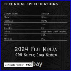 2024 Fiji Ninja Mask 2oz 999 Silver Antique Shaped Coin Mintage 250