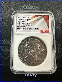 2024 France 25 2-oz Silver Battle of the Cowpens HR Antiqued Coin NGC FDOI