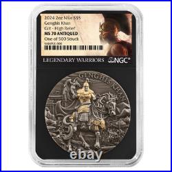 2024 Genghis Khan 2 oz High Relief Silver Antiqued & Gold Gilded NGC MS70