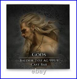 2024 Germania Mint Gods Baldur 2 oz Ag 999.9 Cast Bar with Mintage of 999