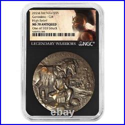 2024 Geronimo 2 oz High Relief Silver Antiqued & Gold Gilded NGC MS70 Leg